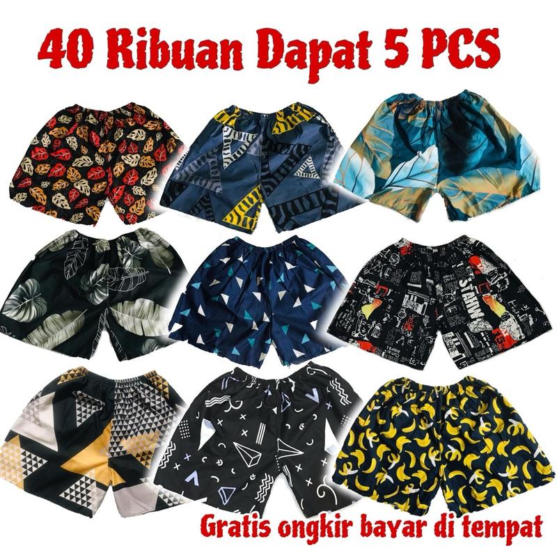 (PROMO 5PCS) Celana Pendek Boxer Dewasa Unisex Pria Wanita motif Katun shorts  Santai Surfing Distro 1