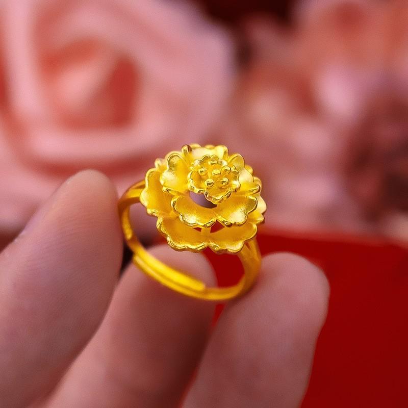Product Introduction of Gold-Plated Women's Vintage Flower Ring Imitation Vietnamese Gold Flower Ring Bride Wedding Prosperity Flower Ring Jewelry 4