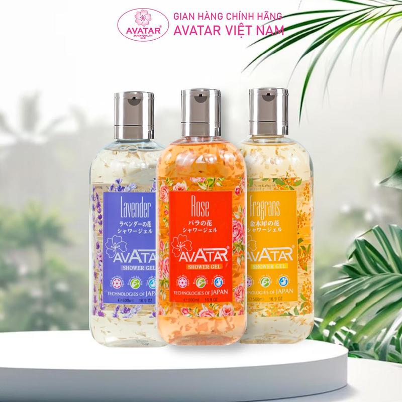 Sữa Tắm Nước Hoa Nhật Bản Avatar, Bộ 3 Chai, Hương Thơm Hoa Oải Hương Thật, Hoa Hồng, Quế, Giúp Làm Trắng Và Mịn Da, 500ml / Chai, Thiết Kế Hoa Sen 0