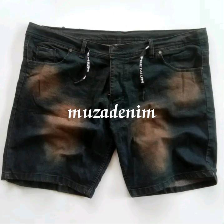 celana jeans pendek pria bahan stret/ melar ukuran extra super jumboretro Santai bigsize Shorts Pria Distro 1