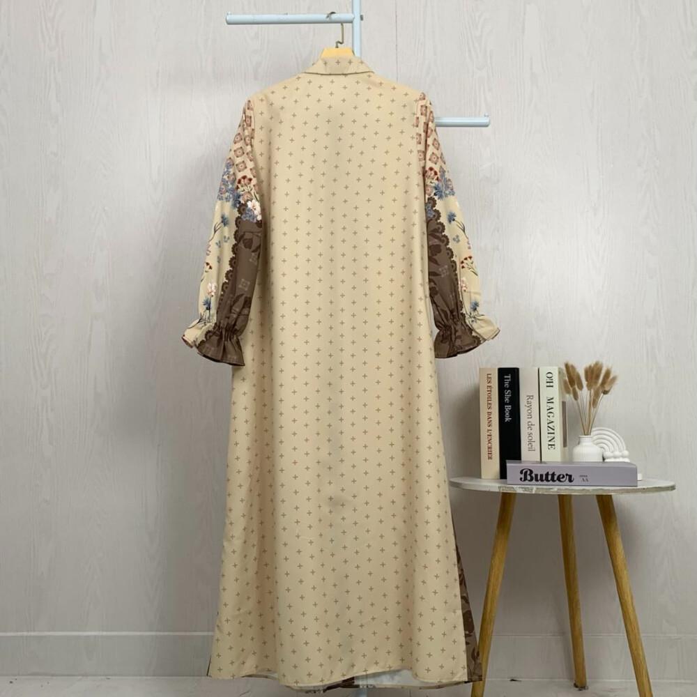 Asaya Gaun elegan dengan motif posisi mode lengan panjang