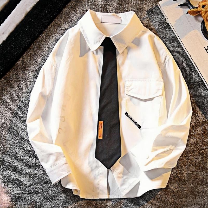 20-60kg Áo Sơ Mi Dài Tay Kết Hợp Cà Vạt Đơn Giản Thời Trang Phong Cách Hàn Quốc Dành Cho Bé Trai