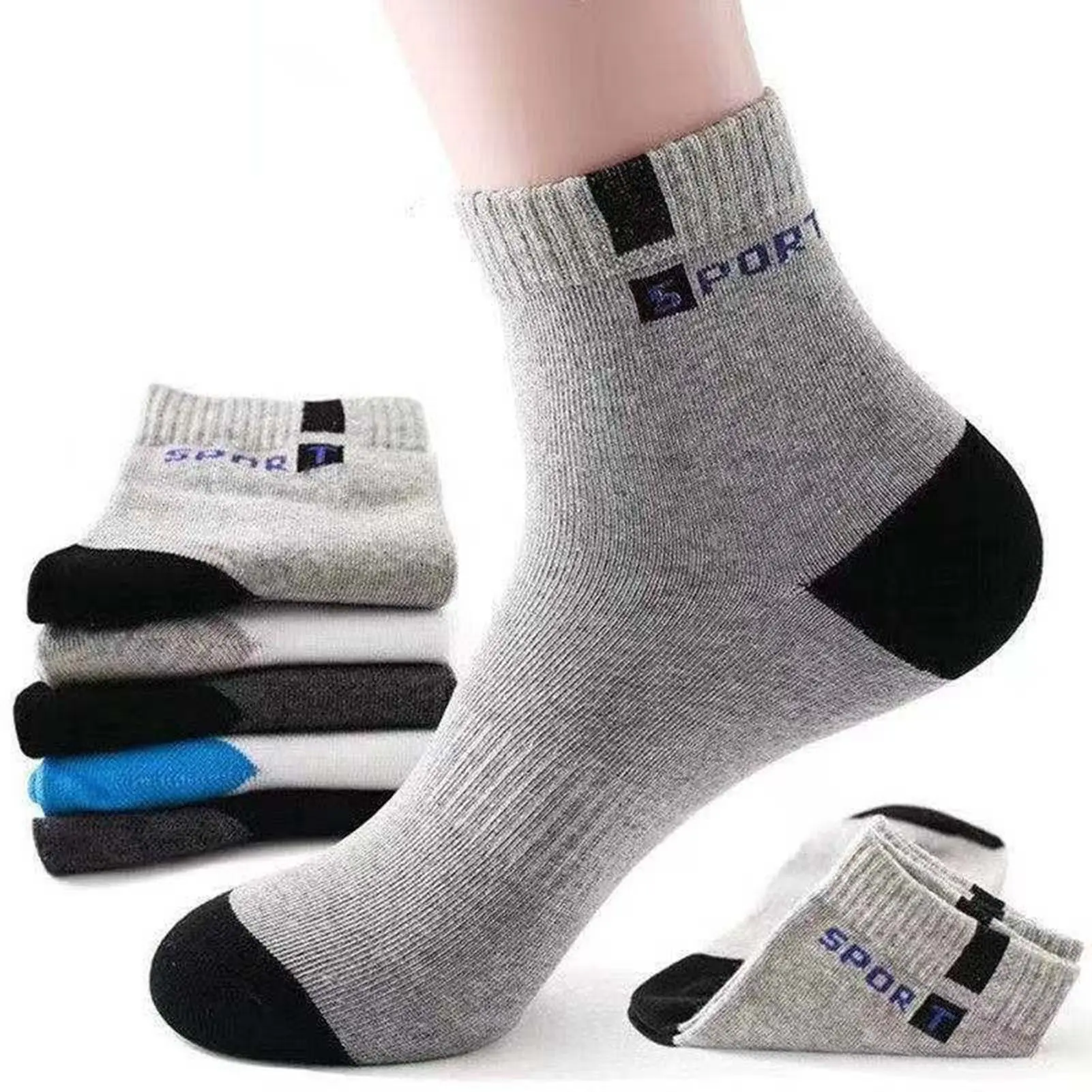 5 Pairs Sports Socks Breathable Sweat Absorption Letter Printed Mid-Tube Soft Socks Sports Wear Bouncy Summer Outdoor Running Casual Socks Men Accessories