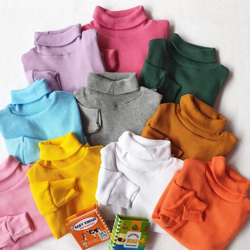 Product Introduction of Baju Kaos Turtleneck leher tinggi anak usia 4 - 12 tahun lengan panjang bahan katun rib Crew Neck fashion 11