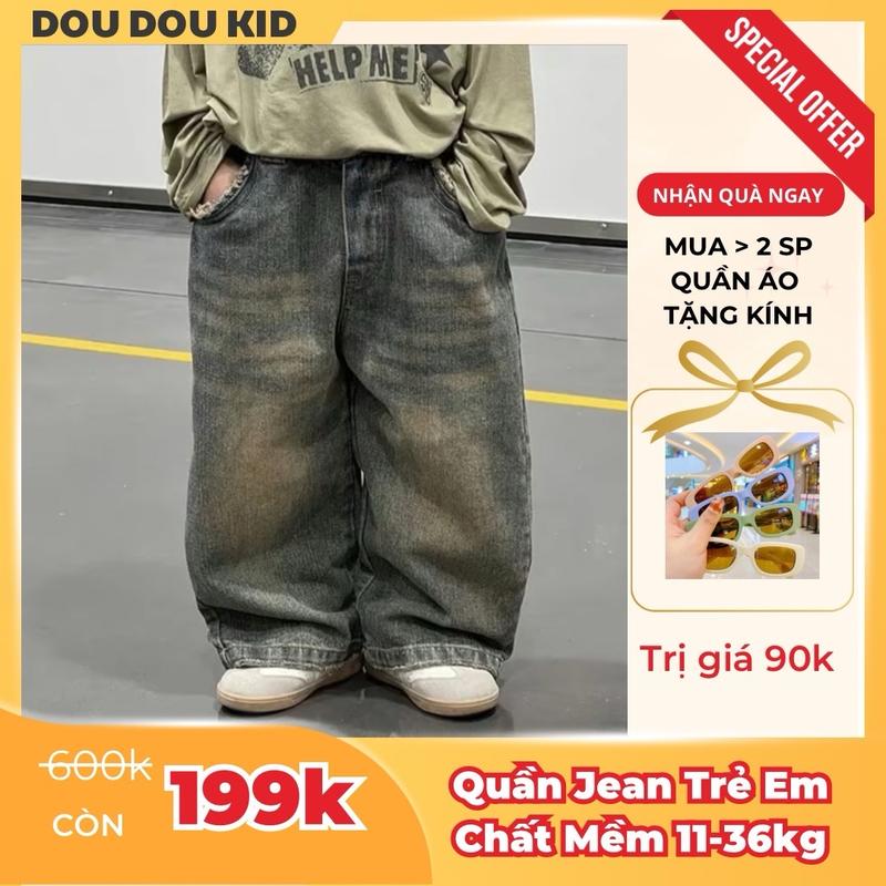 [Ko Tăng Size ] QJ10 Quần Jean Mềm Cá Tính 12-36kg Phong Cách Làm Cũ by DOUDOU KID