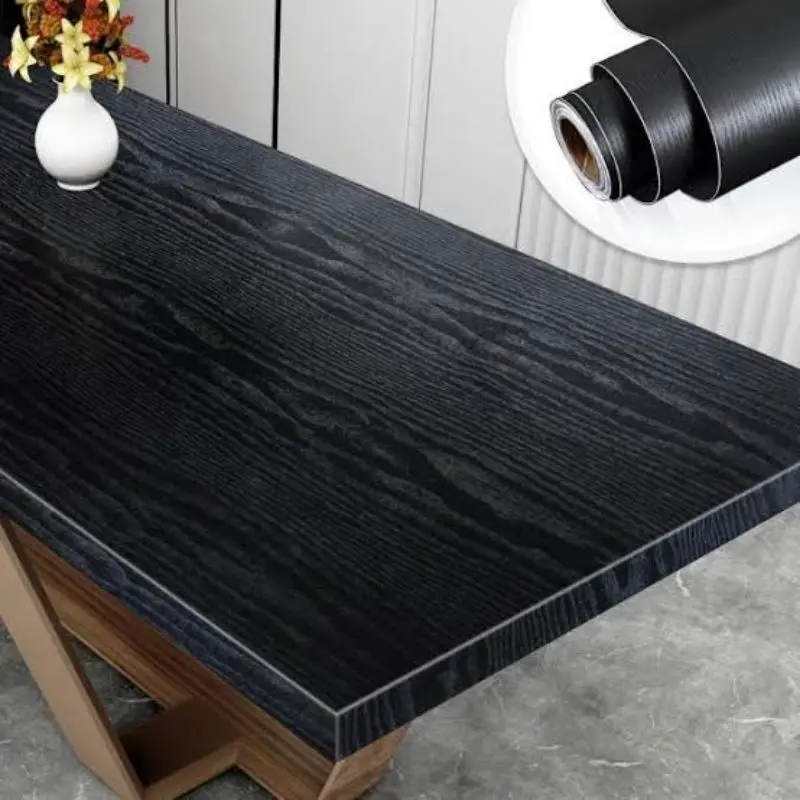 wallstiker lemari dan meja dapur motif serat kayu hitam wallpaper dinding motif kayu Putih