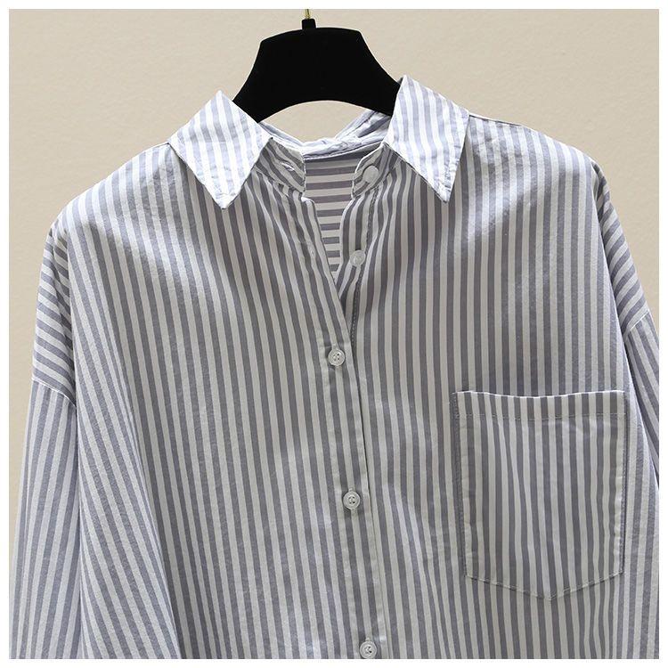 Product Introduction of Striped printed long-sleeve shirt women 2025 autumn new Korean version of loose simple mid-length cardigan shirt high-grade Top Womenswear 4