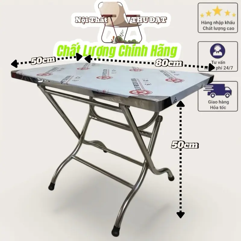 Bàn inox 50x80 (Chân Thấp) xếp gọn tiện lợi rộng rãi