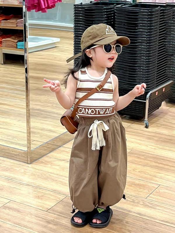 Bộ quần áo bé gái-Bộ đồ croptop ba lỗ kết hợp quần Jogger cao cấp cho bé từ 10-20kg Gile Kaki Sandal bộđồ croptop 0