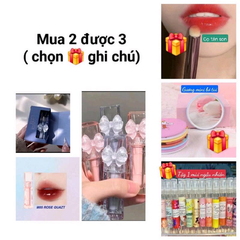 kèm 2 nơ+1keo khi mua 2 cây son kem bóng thạch nước thủy tinh makemine có nơ Son Môi Mỹ Phẩm.