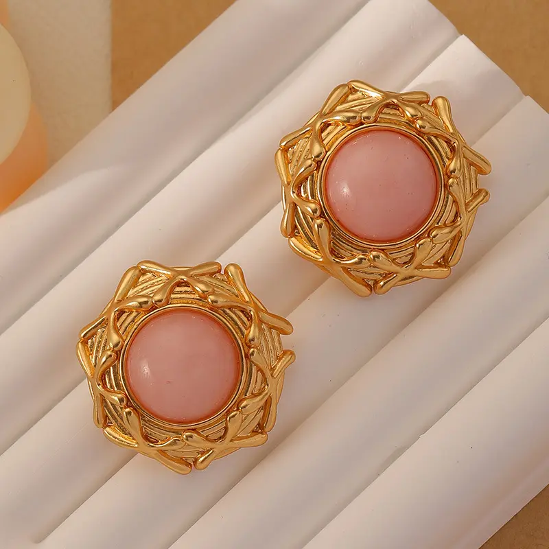 INS New Style Pink Stone Earrings High-Grade Light Luxury Exquisite Fashion Earrings for Women