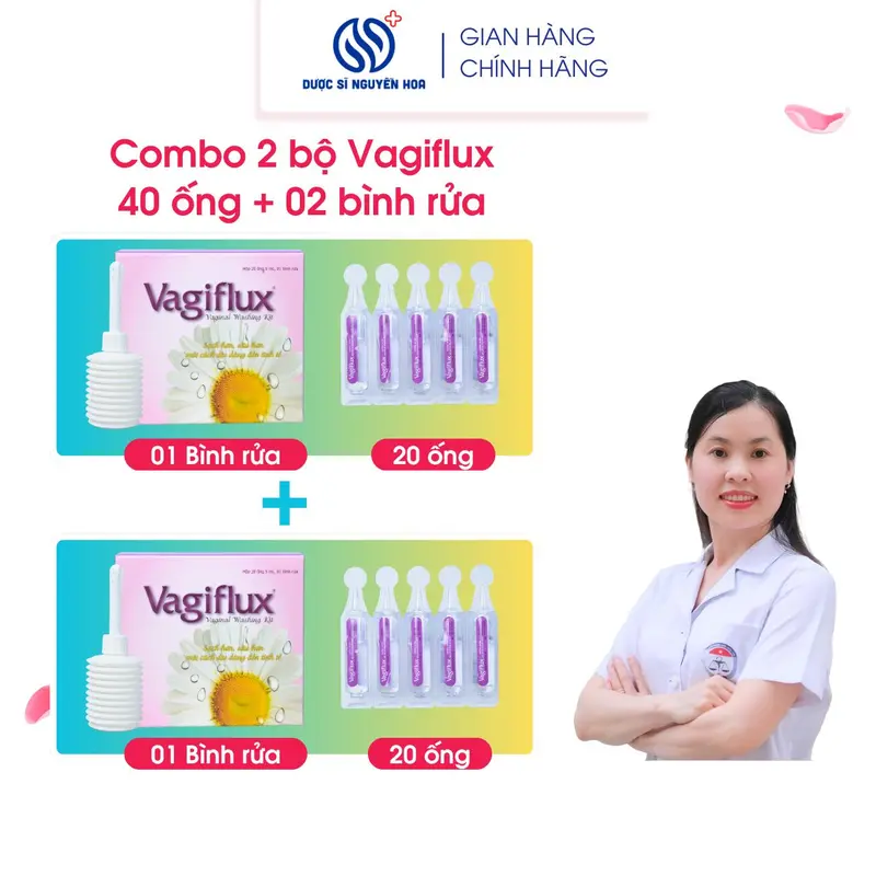 Combo 20 Ống muối vệ sinh phụ nữ VAGIFLUX + bình rửa 1