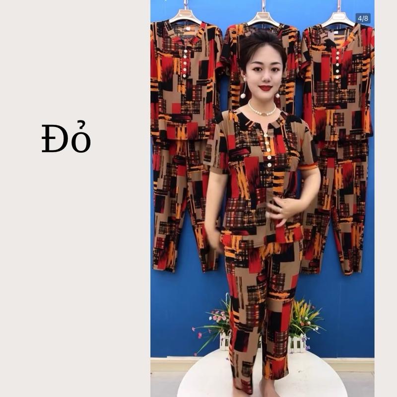 Đồ bộ nữ trung niên cho mẹ, bộ thun trung niên nữ họa tiết sọc, quần dài Tấc ống nhỏ - TH23 4