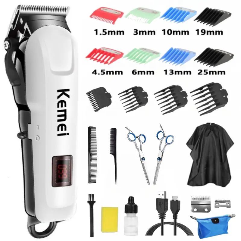 เครื่องตัดผมมืออาชีพ KEMEI เครื่องตัดผมไฟฟ้าสำหรับผู้ชาย จอแสดงผล LCD แบบชาร์จใหม่ได้กรรไกรตัดผม KM-809A ผู้ชาย ตัดผม รับประกัน3ปี COD