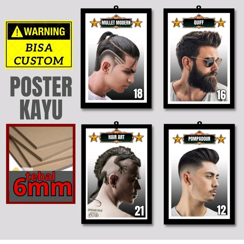 Poster kayu 6mm model rambut barbersop / poster pangkas rambut - Shop ...