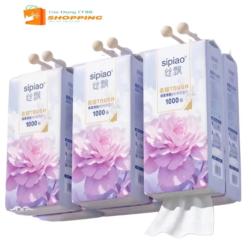 Loại 1 (Tặng 4 móc treo) ￼[Thùng 10 Bịch] Giấy Ăn Rút Treo Tường SIPIAO Hoa Mẫu Đơn Tím, Khăn Giấy Ăn 4 Lớp, Đa Năng Và Tiết Kiệm, Bịch/1000 Tờ 0