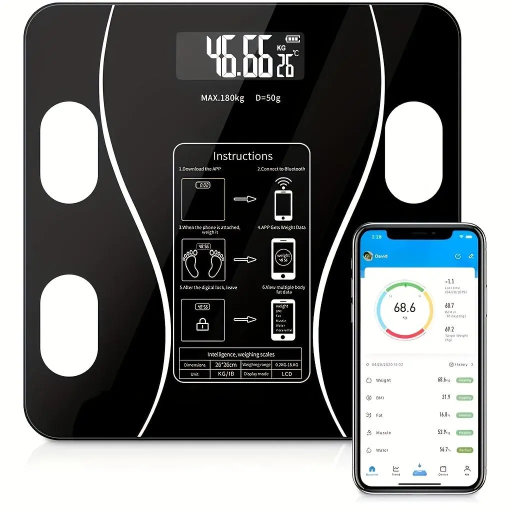 Smart Digital Weight Scale, Wireless Body Composition Analyzer, Led Display Body Composition Electric Scale with Smartphone App (battery Required, Battery Not Included), Fit Healthcare, Summer Essentials