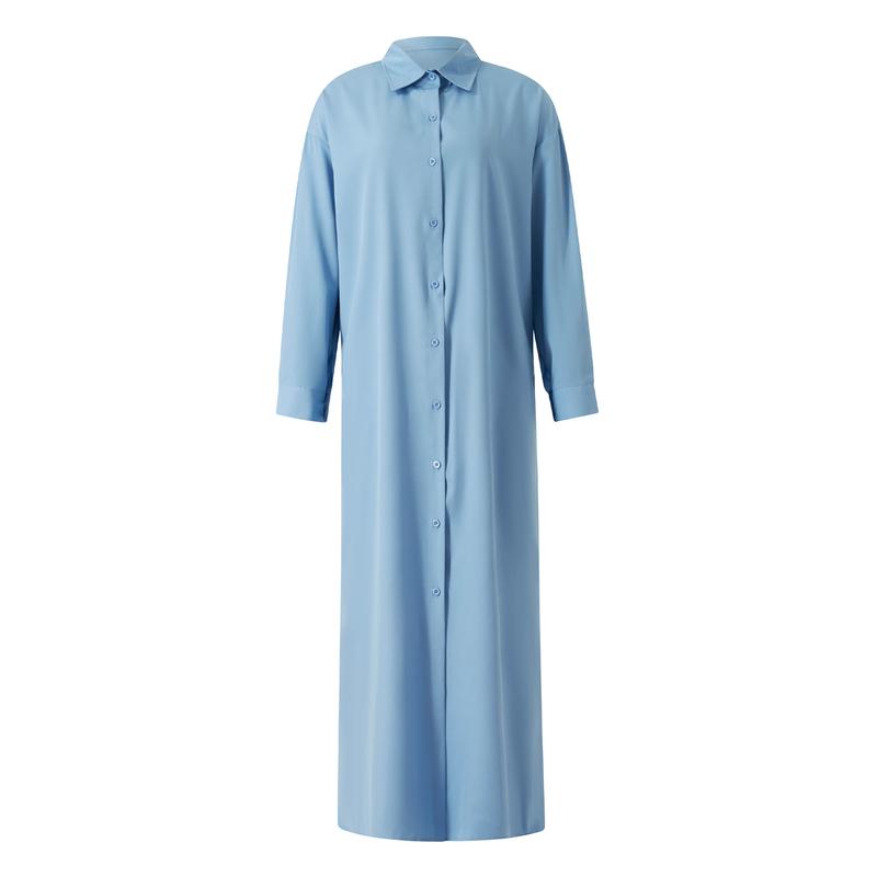 Product Introduction of Women´s Casual Kaftan Tops Solid Color Long Sleeves Lapel Single-breasted Long Length Coat 30