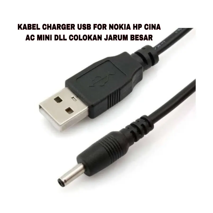 KABEL CHARGER USB FOR NOKIA HP CINA AC MINI DLL COLOKAN JARUM BESAR Hitam