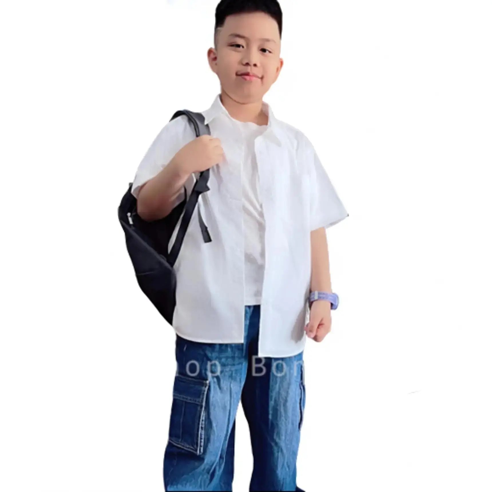 Áo Sơ mi trắng  ngắn tay đồng phục cho bé trai ARDILLA chất liệu cotton, size đại kiểu dáng basic 1805/1804