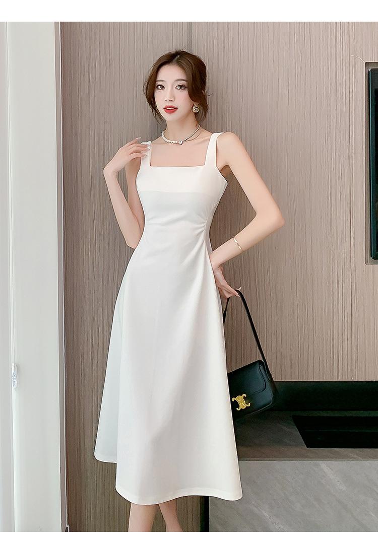 Product Introduction of "French Style White Camisole Dress Women's Summer Cool Square Neck Dress Beautiful Waist A-line Long Dress. Sleeveless, Elegant, Chic, Feminine, Casual, Fashionable." Fabric Womenswear Chinese Style Collar Piece Retro 21