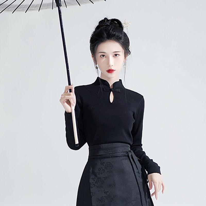 Áo Sườn Xám Phong Cách Trung Quốc Mới, Cổ Chân Đế Tay Phồng Dành Cho Nữ, Thích Hợp Cho Mùa Xuân Và Mùa Thu, Phong Cách Quốc Gia Mới, Áo Thun Dài Tay Thiền 2