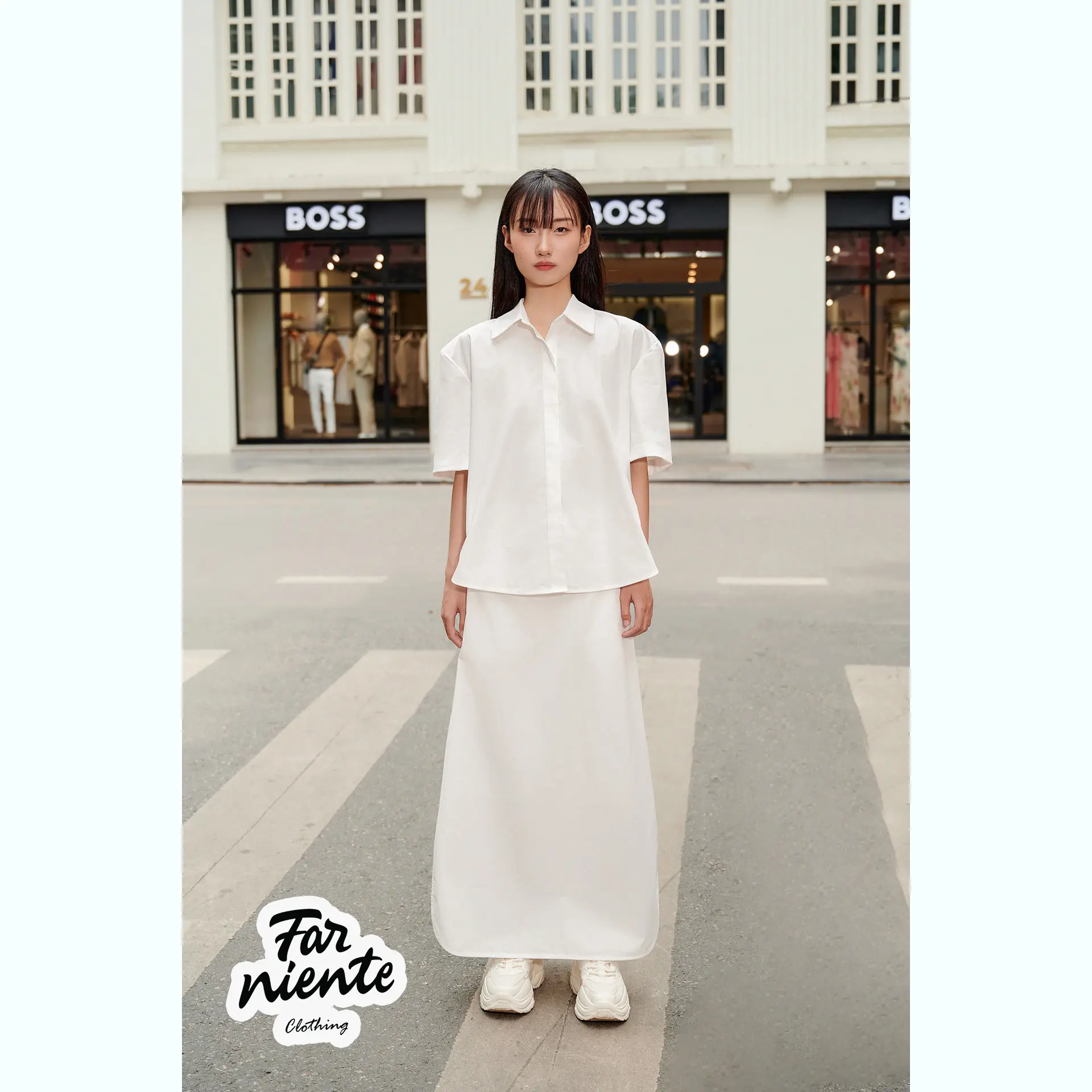 [FarNiente] ÂME set Sơ mi + Chân Zuýp SET phong cách Năng động + Hiện đại Nữ Women Áo Top Cotton