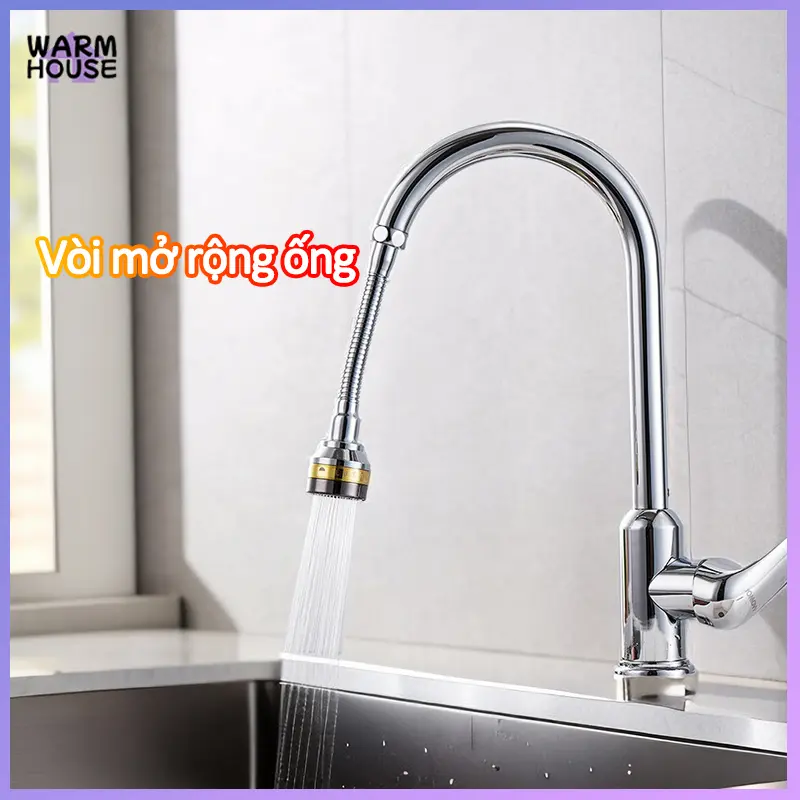 Đầu nối vòi nước tăng áp xoay 360 độ lắp vòi nước chậu rửa bát chén với 3 chế độ nước chảy Đầu vòi rửa bát thau inox 304
