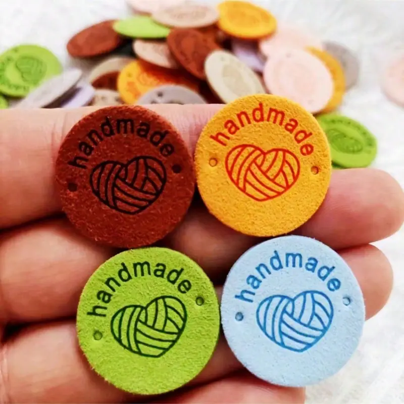 Random Color Heart & Letter Pattern Sewing Label, 25pcs/set Round Tag for DIY Hand Craft, Knitting & Crochet Supplies 2