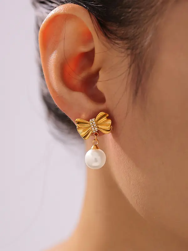 Faux Pearl & Rhinestone Decor Bow Design Dangle Earrings, Elegant Vintage Jewelry for Women, Trendy All-match & Exquisite Jewelry for Birthday Gift 6
