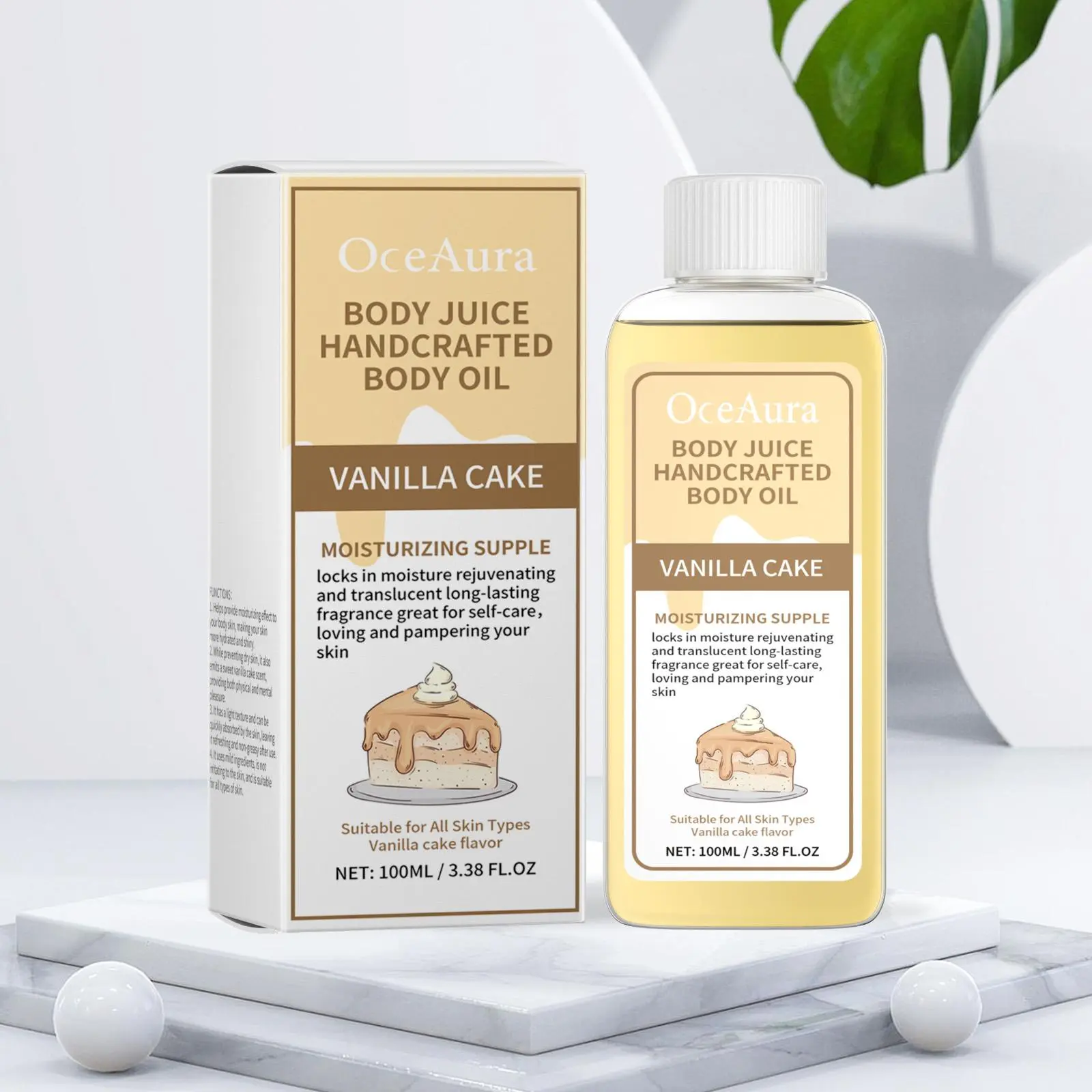 Vanilla Cake Body Oil, Moisturizing Body Care Oil for Soothing Dry Skin, Hydrating Body Massage Oil, Body Care Product for Women & Men