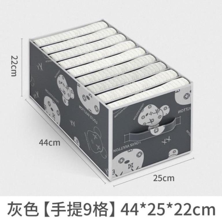 {buy} Hộp vải chia 9 ngăn đựng quần áo túi vải chứa đồ quần jean áo thun thùng vải đựng đồ lót tất vớ gấp gọn-RINOLI 2