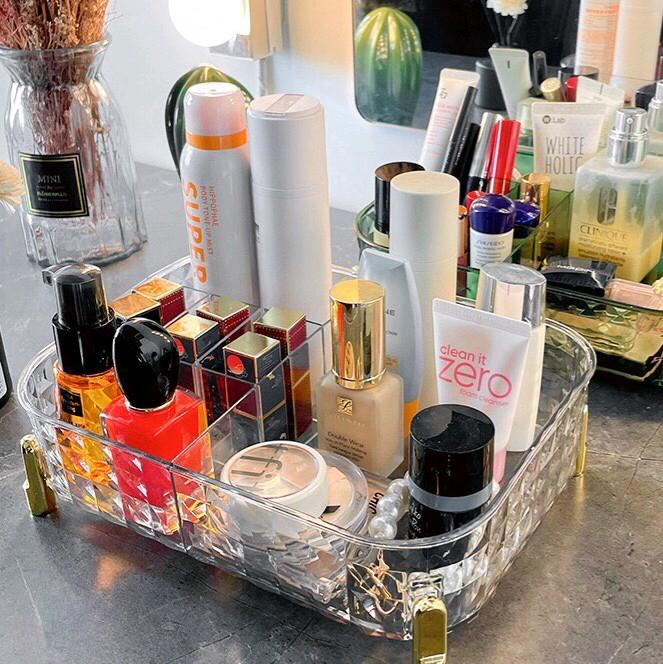 KHAY ĐỰNG MĨ PHẨM NHỰA CAO CẤP CHÂN MẠ VÀNG