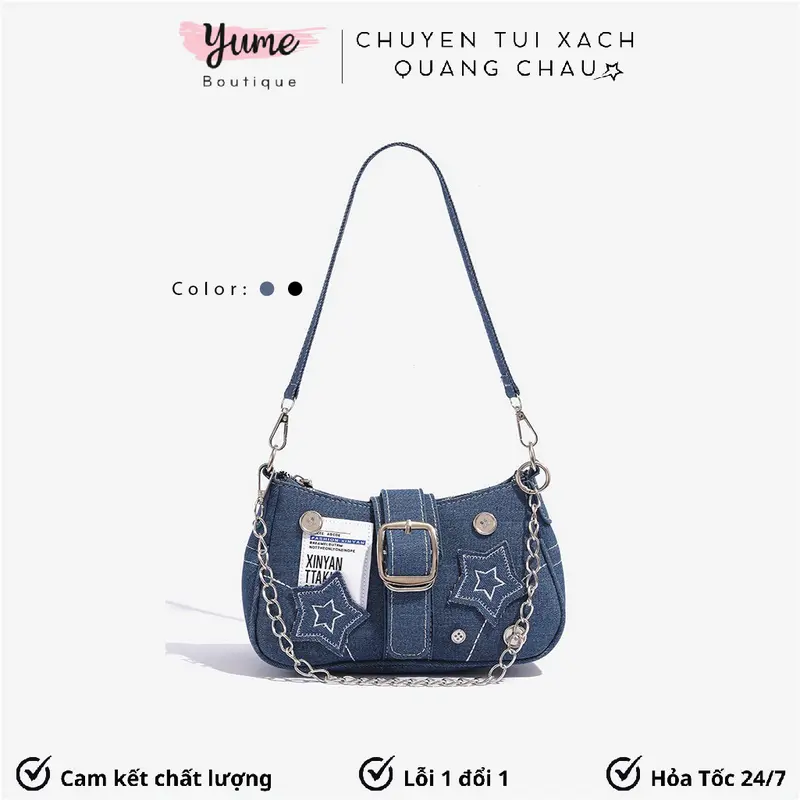 Túi Xách Nữ Thời Trang, Đeo Vai Kẹp Nách Họa Tiết Ngôi Sao Chất Denim Phong Cách Hàn Phối Đồ Siêu Xinh Yu199