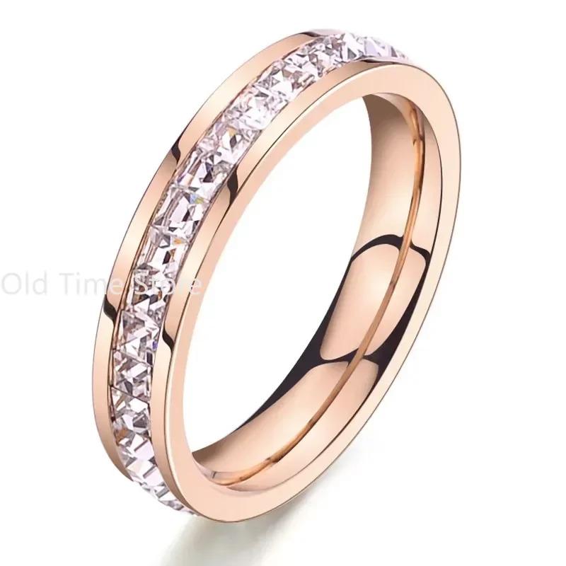 Hot Sale Double Crystal Woman Fashion Ring Rose Gold Color Filled Titanium Steel Rings for Women Female Fine Jewelry 8