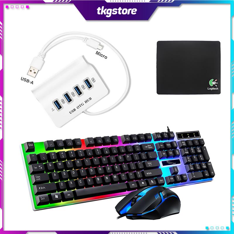  Combo bàn phím chuột G21B và USB OTG HUB kết nối với điện thoại chơi game Roblox Minecraft và làm việc 