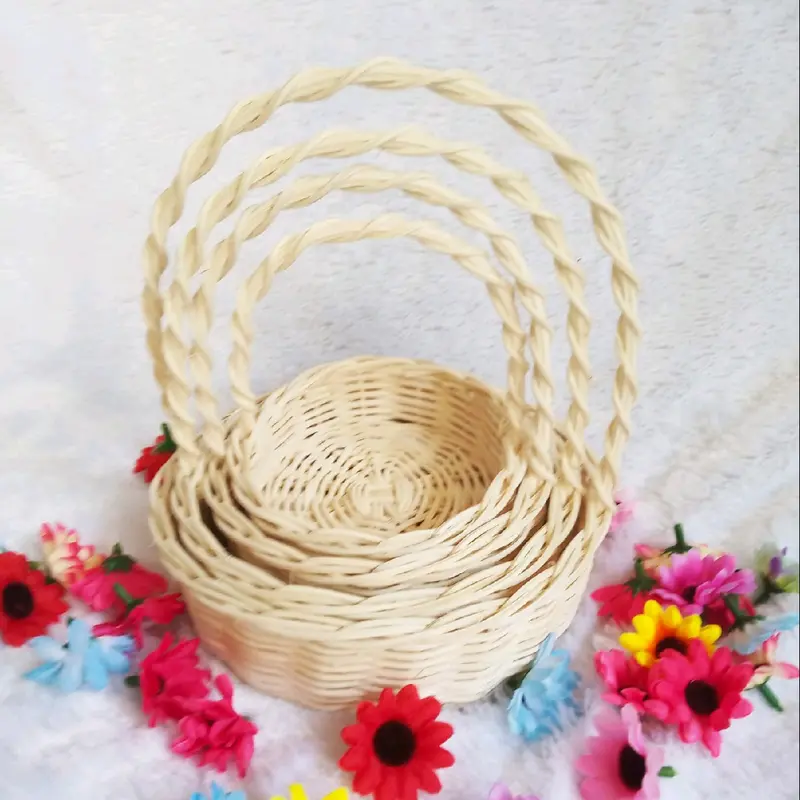 (kecil- baca ukuran) Isi 4 keranjang rotan bulat mini tempat souvenir hiasan mahar hantaran seserahan hampers kado wadah unik hampers 0