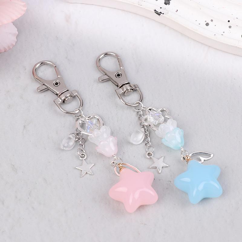 Product Introduction of Retro Cute Jelly Star Charm Keychain Handmade Pink And Blue Y2K Matching Keychain CCD Pendant Phone Chain 16