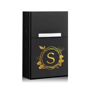 Estuche para cigarrillos de metal con patrón de letras y corona, caja de tabaco portátil con cierre magnético, contenedor delgado para almacenar cigarros, de gran capacidad para uso diario, organizador