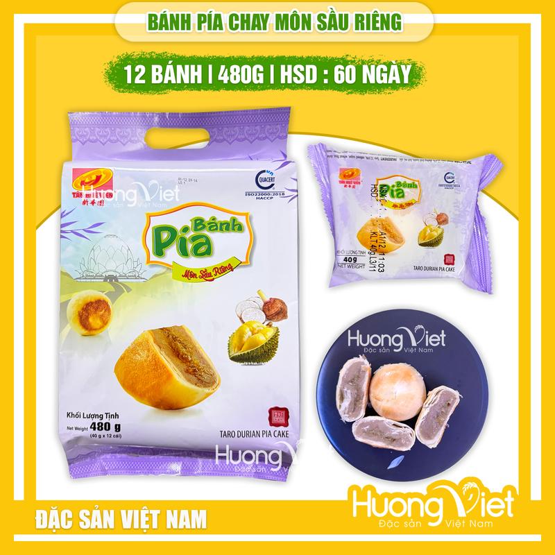 Bánh pía CHAY MÔN SẦU RIÊNG chay Tân Huê Viên, bánh pía Sóc Trăng 480g, không trứng [TÚI 12 BÁNH]