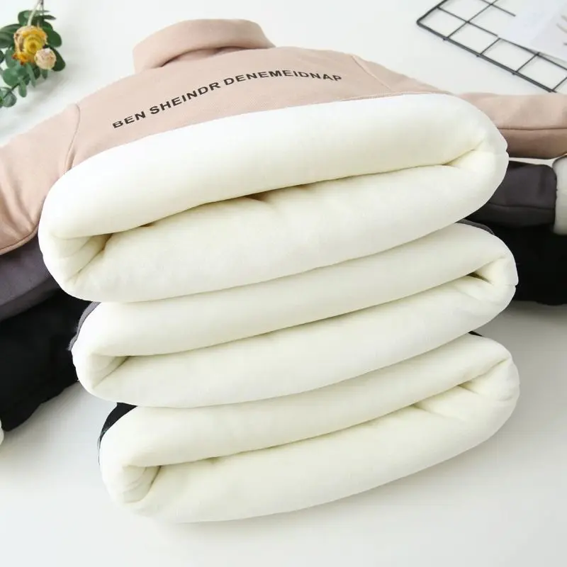 Áo len bông cho trẻ em, hàng mới về, lớp lót lông cừu hai lớp, áo sơ mi đế dày, thời trang, thích hợp cho bé trai và bé gái, cổ cao, giữ ấm trên ô tô, kiểu dáng 1