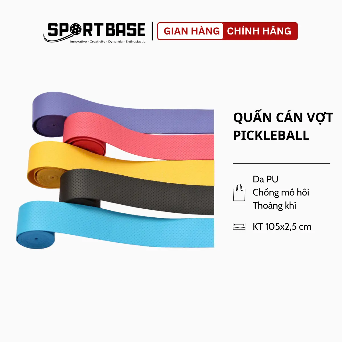 Combo 5 quấn cán vợt Pickleball Sportbase- vợt cầu lông nhiều màu, thoáng khí chống trơn trượt