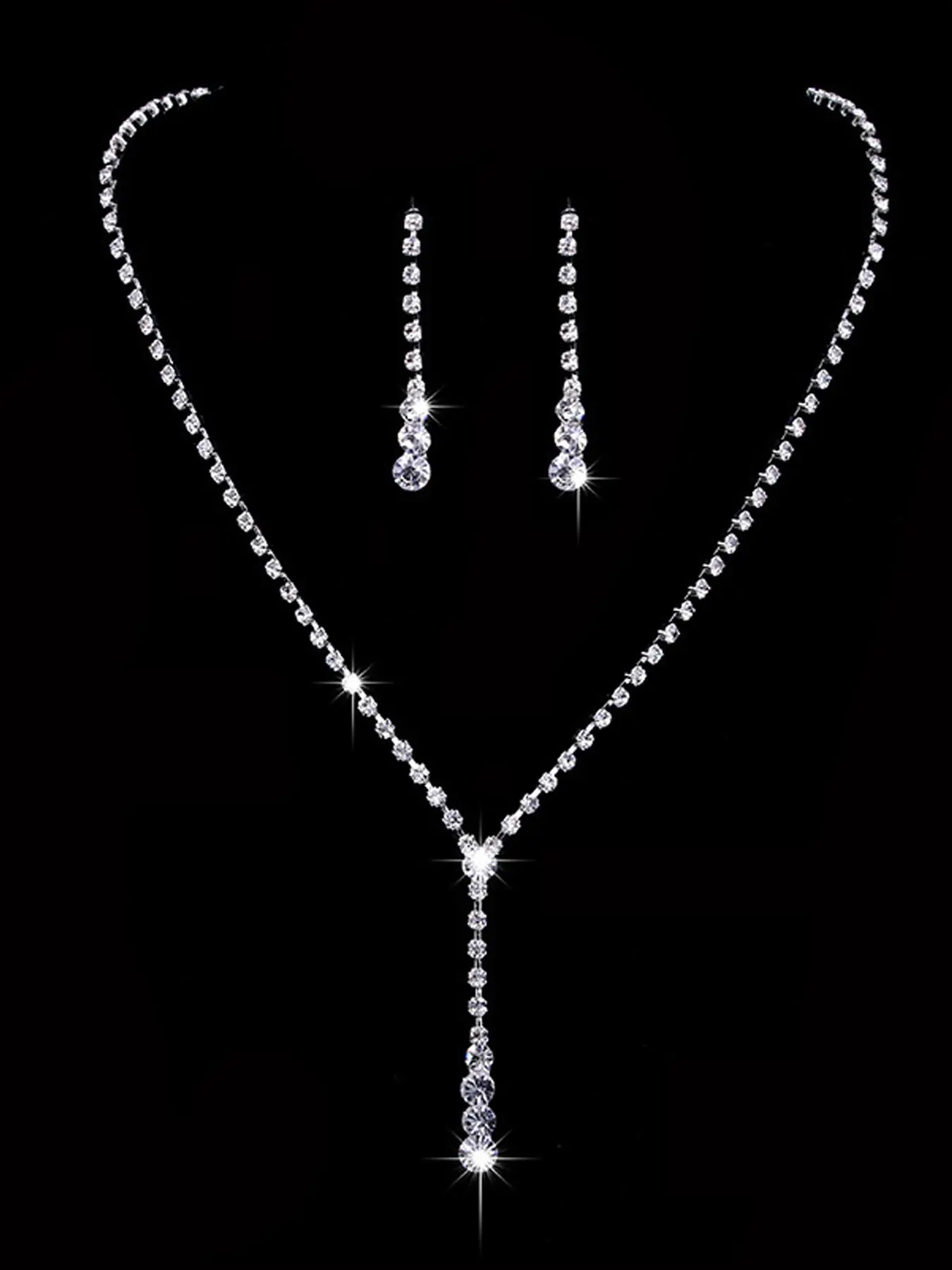 Women's Elegant Artificial Zircon Inlaid Necklace & Dangle Earrings, Exquisite Trendy Jewelry Set, Fashionable Accessories for Party & Daily Clothing Decor