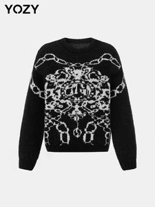 YOZY Women's Graphic Crew Neck Sweater, Casual Long Sleeve Jumper for Fall & Winter, Fashion Ladies' Knitwear for Daily Wear