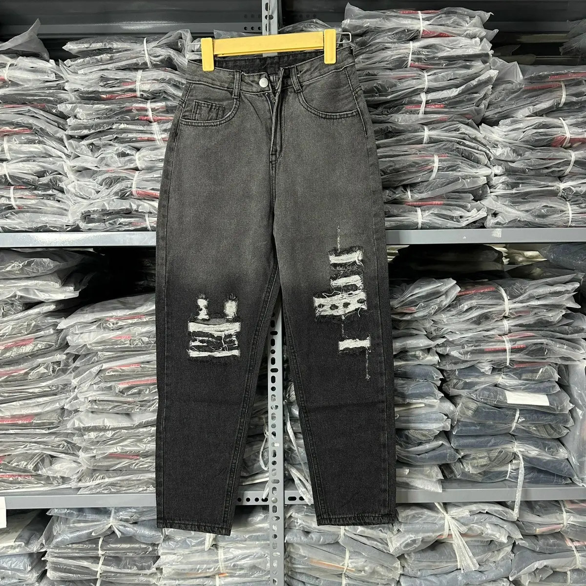 Quần jean nữ baggy cạp cao loang màu rách bụi cá tính (ảnh thật)