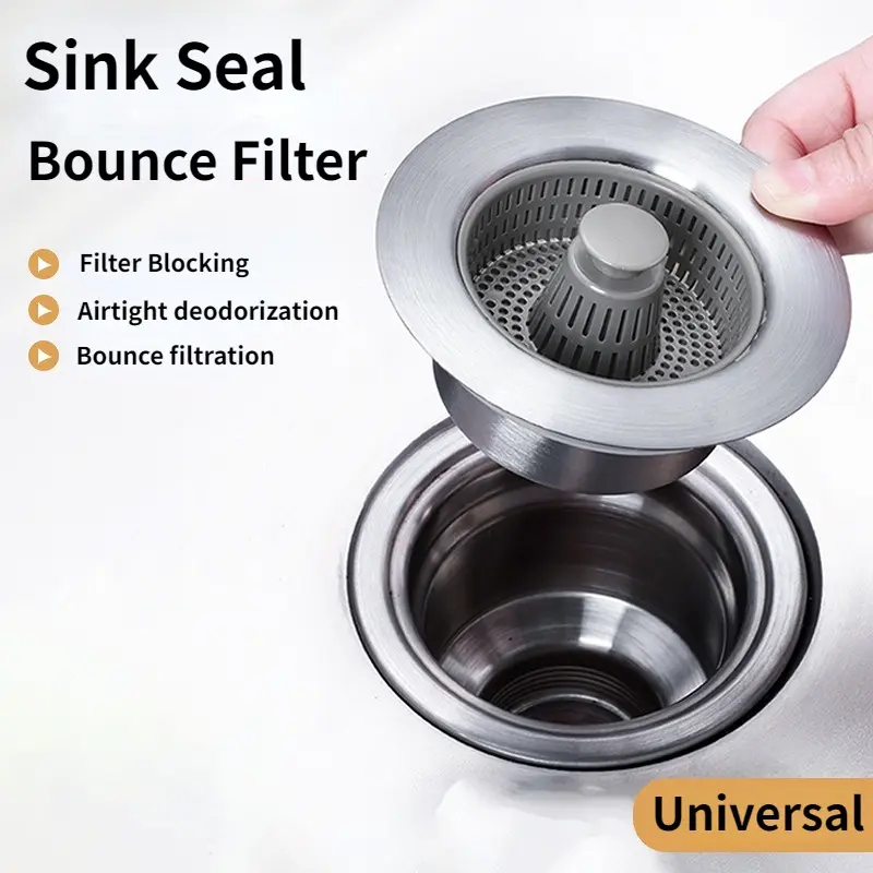 Stainless Stee Sink Waste Kit Bathroom Plug Trap Water Drain Filter Kitchen Sink Accessories Deodorizing Kitchen Sink Basket Drain Set