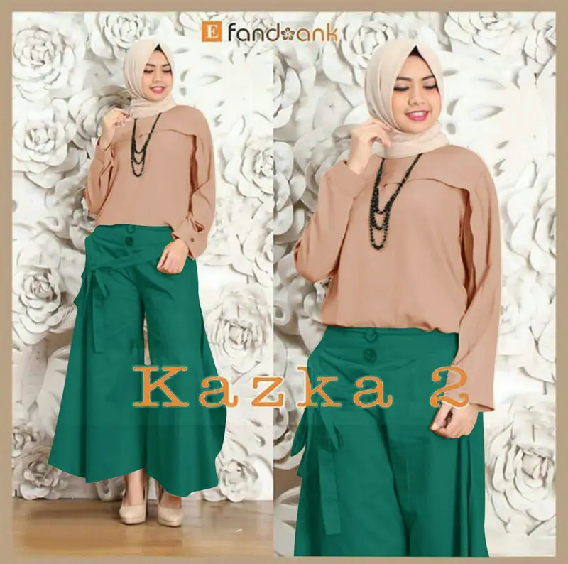 Setelan Muslim Set 3 in 1 Kazka Baju Celana Kulot Kancing Karet Panjang Wanita Dewasa 3