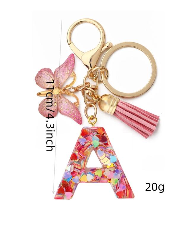 Cute Colorful Letter Keychain with Butterfly & Tassel Design, Casual Trendy Keychain for Women & Men, Basic Keychain for Purse Bag Backpack Decor for Daily Use 1