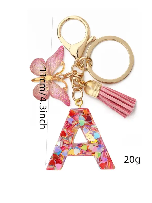 Cute Colorful Letter Keychain with Butterfly & Tassel Design, Casual Trendy Keychain for Women & Men, Basic Keychain for Purse Bag Backpack Decor for Daily Use 1