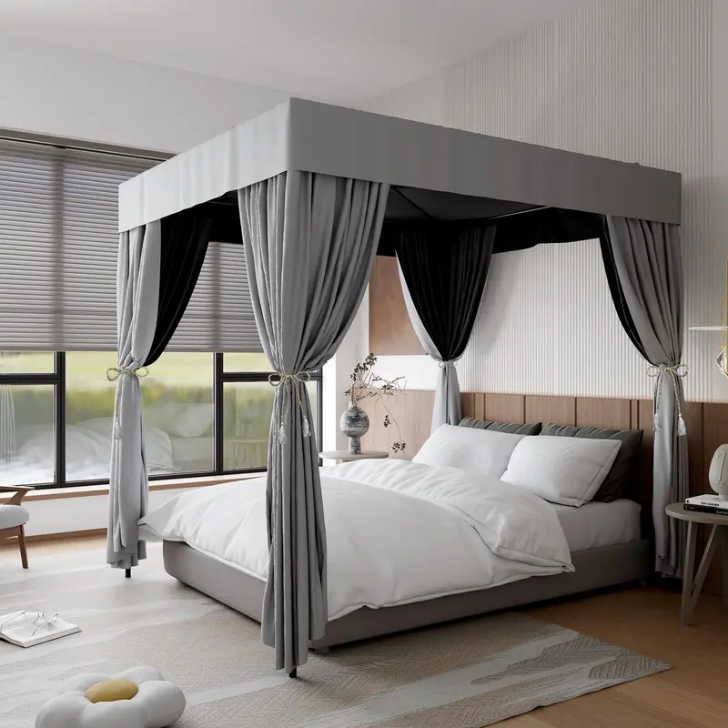 Four-corner Bed Canopy Mosquito Net, 1 Set Modern Simple Bed Curtain, Bedroom Decorative Curtain, Blackout Bed Canopy, Home Bedroom Accessories, Felt Fabric Net 4